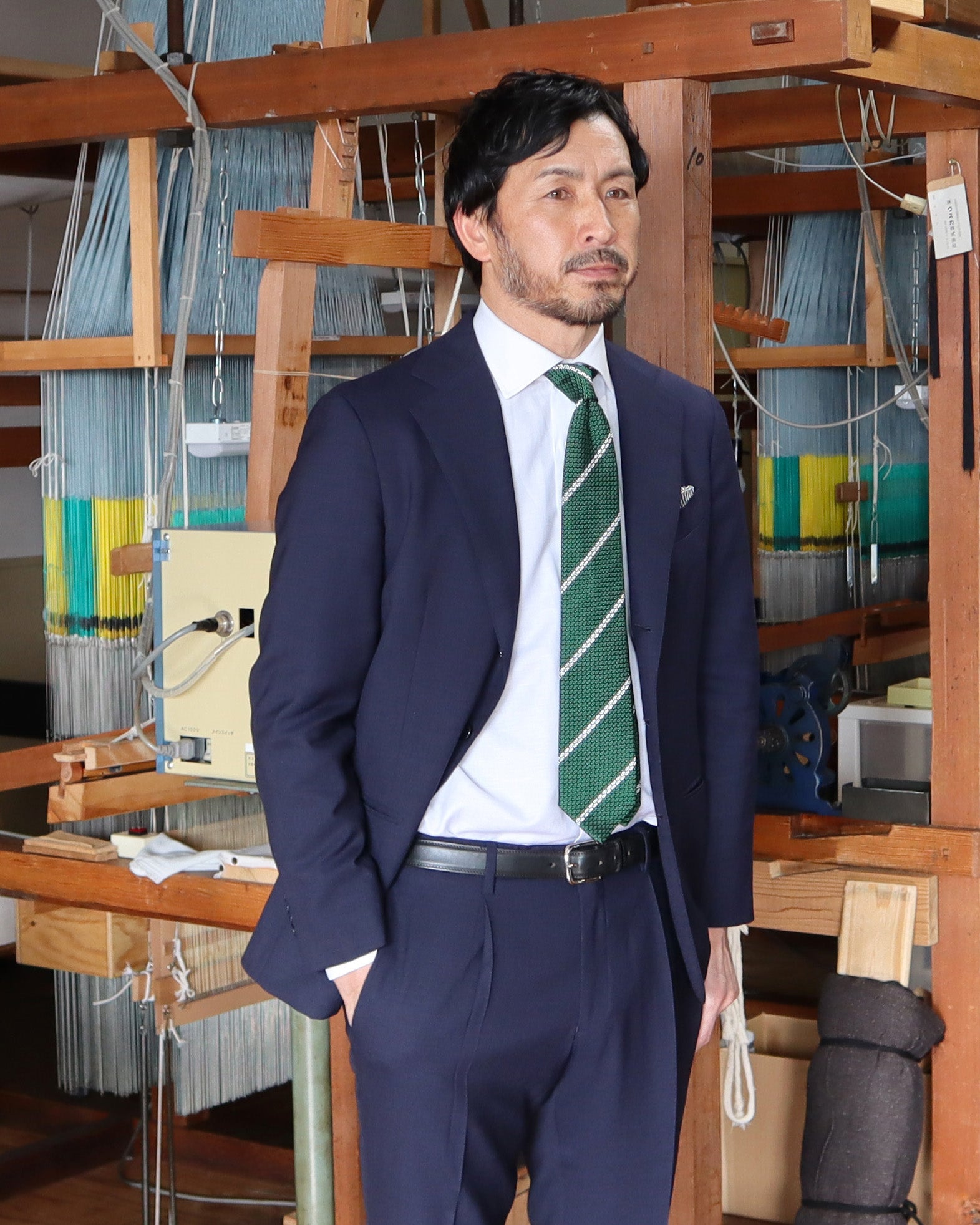 Garza White Line Tie Green