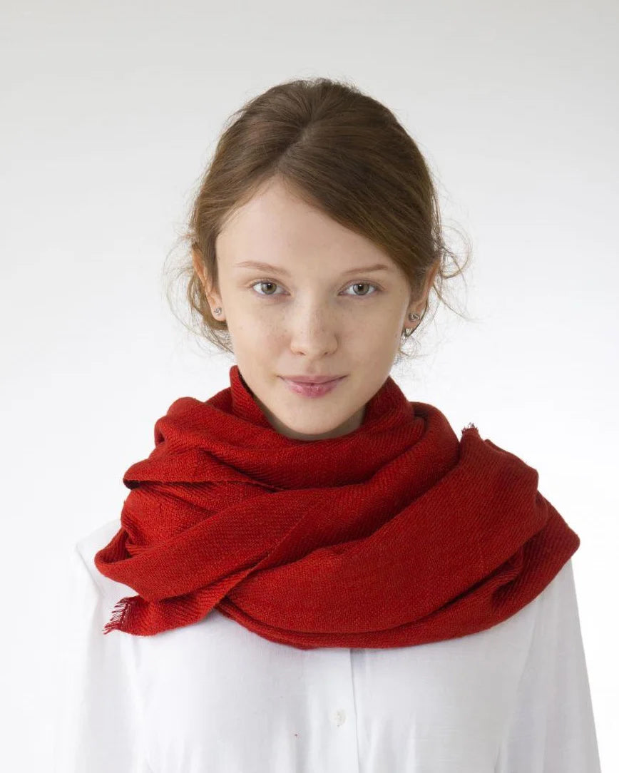 手紡ぎ真綿シルクマフラー レッド
