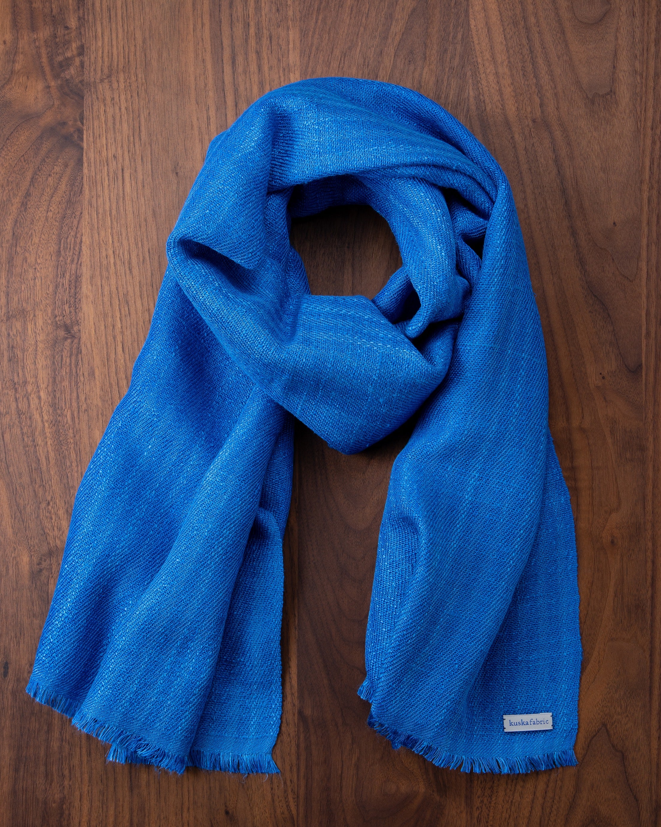 手紡ぎ真綿シルクマフラー 丹後ブルー