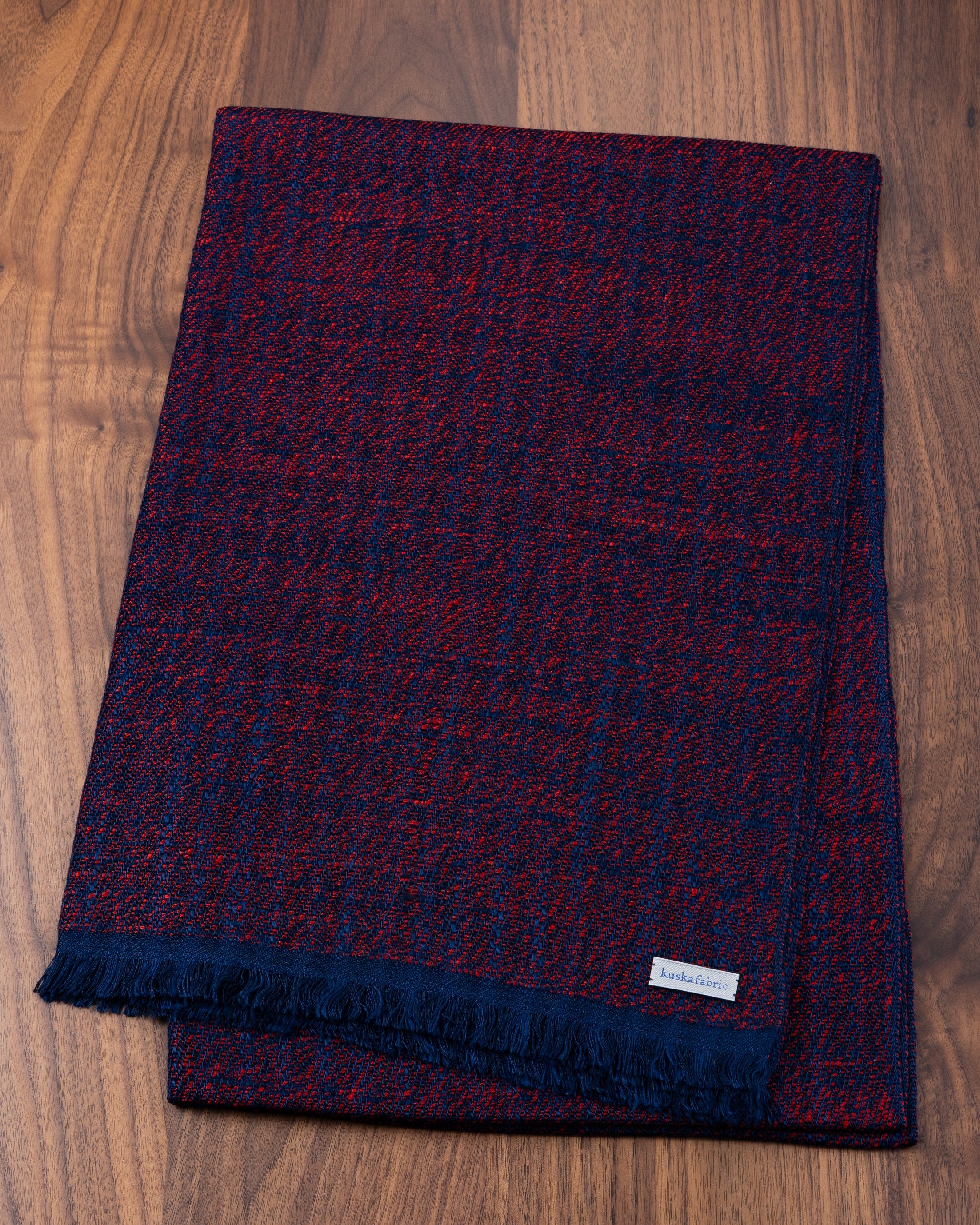 手紡ぎ真綿シルクマフラー ミックス ネイビー×レッド