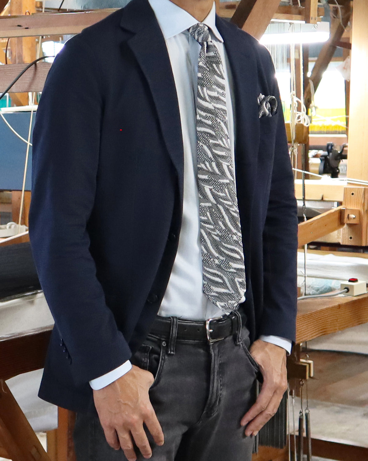 【Art】WAVE HEAD タイ & チーフ ホワイトグレー