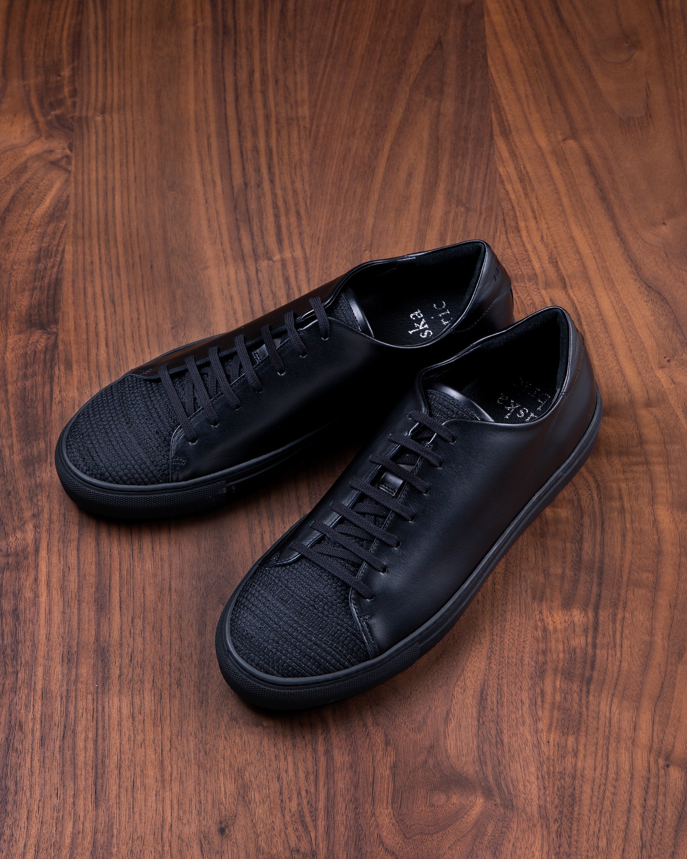 【SAKIORI】裂き織りレザースニーカー ブラック