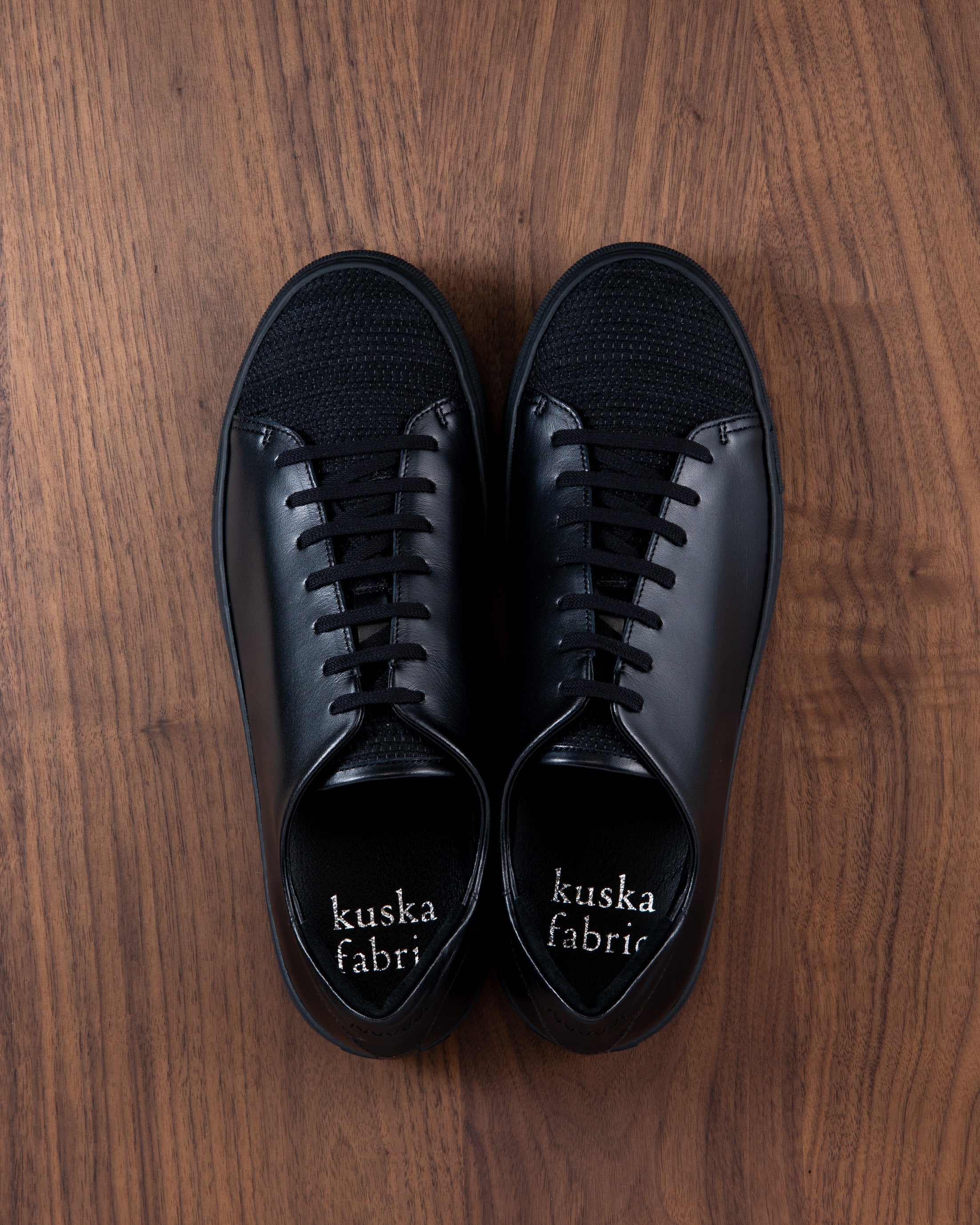 【SAKIORI】裂き織りレザースニーカー ブラック